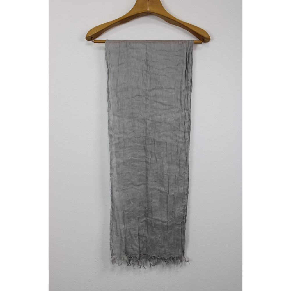 120% LINO 100% Linen Scarf Italy Grey Long Rectangle w/ Fringed 70” x 17“ - Picture 8 of 9